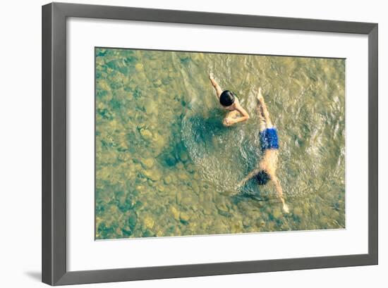 Playful Children Swimming in Nam Song River in Vang Vieng - Real Everyday Healthy Life and Fun of K-View Apart-Framed Photographic Print