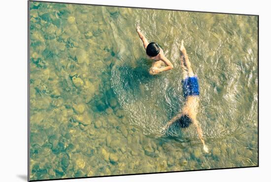 Playful Children Swimming in Nam Song River in Vang Vieng - Real Everyday Healthy Life and Fun of K-View Apart-Mounted Photographic Print