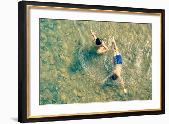 Playful Children Swimming in Nam Song River in Vang Vieng - Real Everyday Healthy Life and Fun of K-View Apart-Framed Photographic Print