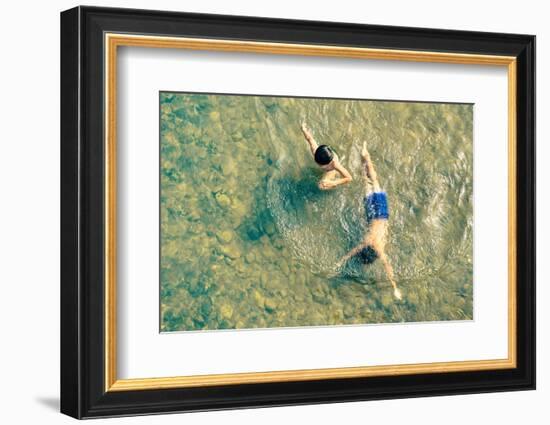 Playful Children Swimming in Nam Song River in Vang Vieng - Real Everyday Healthy Life and Fun of K-View Apart-Framed Photographic Print