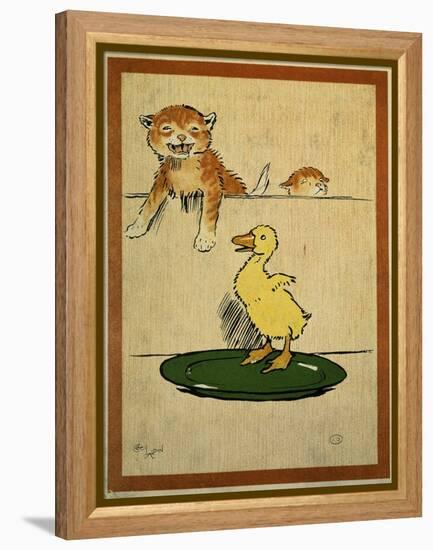 Playful English Illustration of Cats and Duck by Cecil Aldin, Ca. 1910.-Cecil Aldin-Framed Stretched Canvas