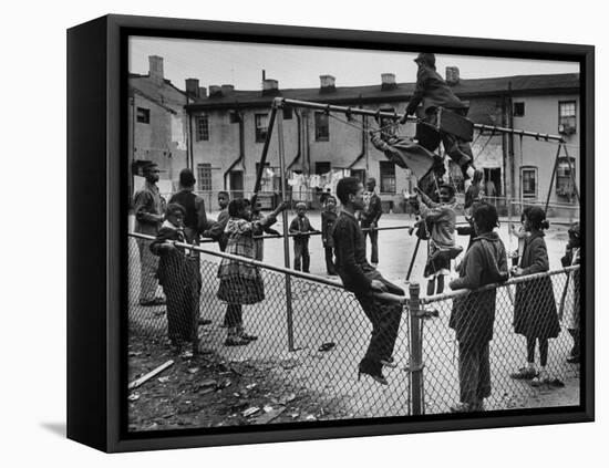 Playground Scene from the Slums of Baltimore-null-Framed Premier Image Canvas