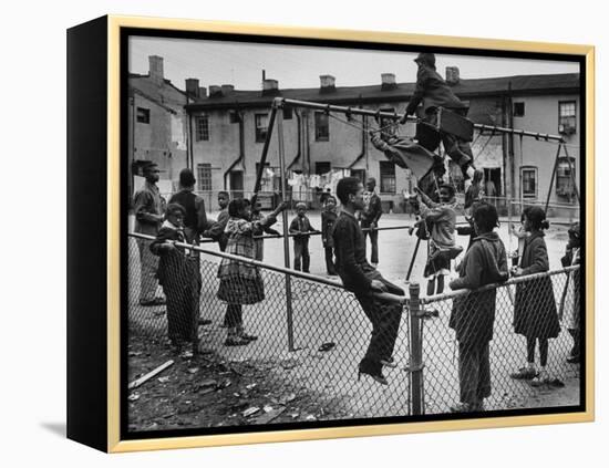 Playground Scene from the Slums of Baltimore-null-Framed Premier Image Canvas