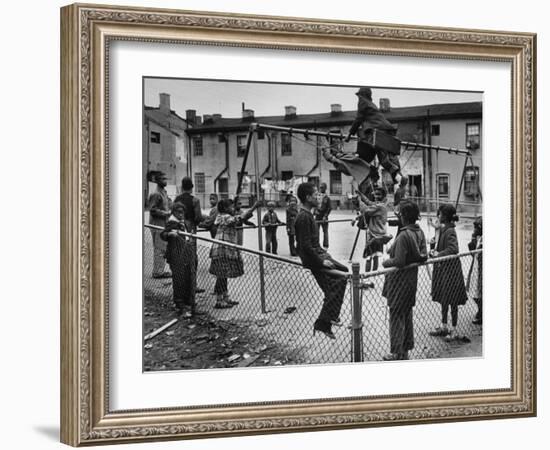 Playground Scene from the Slums of Baltimore-null-Framed Photographic Print