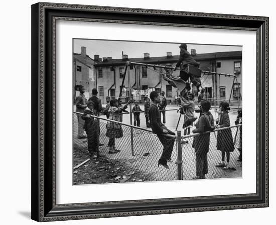 Playground Scene from the Slums of Baltimore-null-Framed Photographic Print