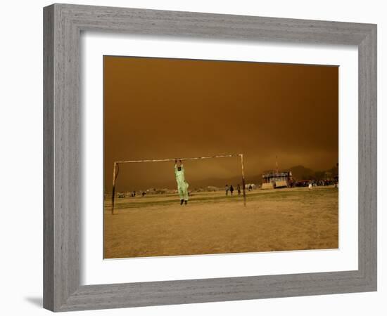 Playing a Friendly Soccer Match in a Park During a Sandstorm in Kabul, Afghanistan-null-Framed Photographic Print