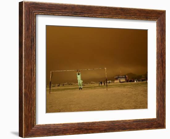 Playing a Friendly Soccer Match in a Park During a Sandstorm in Kabul, Afghanistan-null-Framed Photographic Print