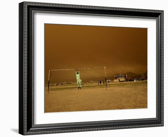 Playing a Friendly Soccer Match in a Park During a Sandstorm in Kabul, Afghanistan-null-Framed Photographic Print