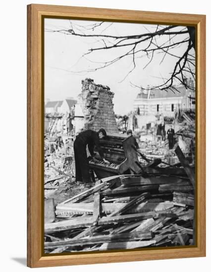 Playing a Piano Amid the Destruction - the Blitz-Robert Hunt-Framed Premier Image Canvas