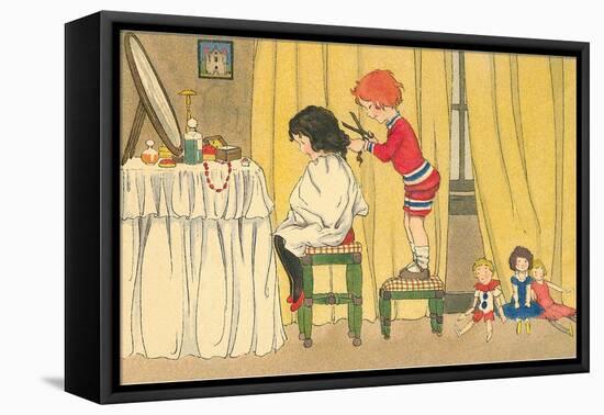 Playing Barber Shop-null-Framed Stretched Canvas