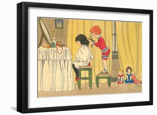 Playing Barber Shop-null-Framed Art Print