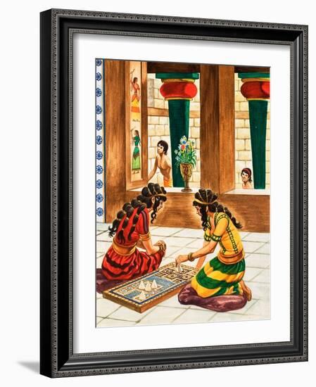 Playing Board Game in Ancient Crete (Gouache on Paper)-Peter Jackson-Framed Giclee Print