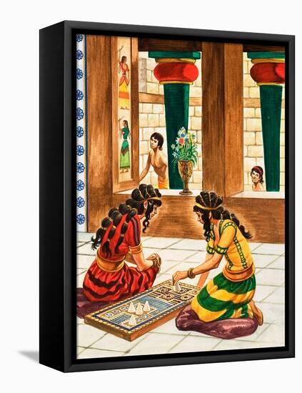 Playing Board Game in Ancient Crete (Gouache on Paper)-Peter Jackson-Framed Premier Image Canvas