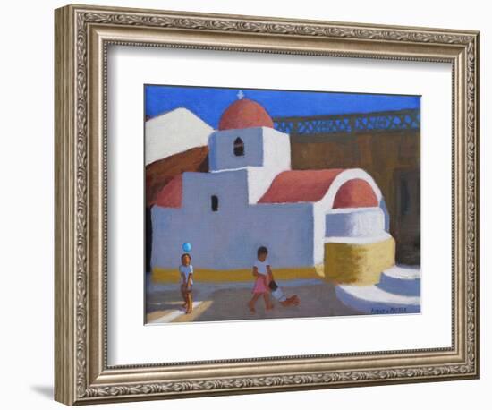 Playing by the Church, Karpathos, Greek Islands 2018 (Oil on Canvas)-Andrew Macara-Framed Giclee Print