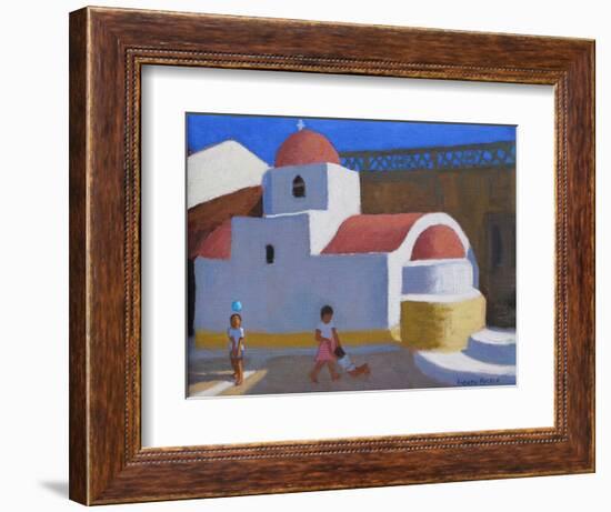 Playing by the Church, Karpathos, Greek Islands 2018 (Oil on Canvas)-Andrew Macara-Framed Giclee Print