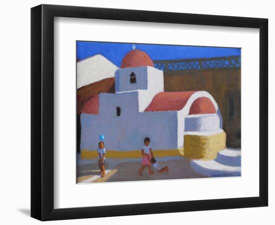 Playing by the Church, Karpathos, Greek Islands 2018 (Oil on Canvas)-Andrew Macara-Framed Giclee Print