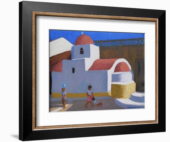 Playing by the Church, Karpathos, Greek Islands 2018 (Oil on Canvas)-Andrew Macara-Framed Giclee Print