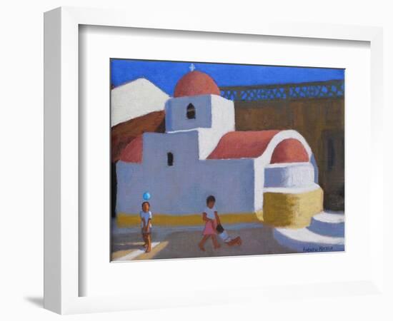 Playing by the Church, Karpathos, Greek Islands 2018 (Oil on Canvas)-Andrew Macara-Framed Giclee Print