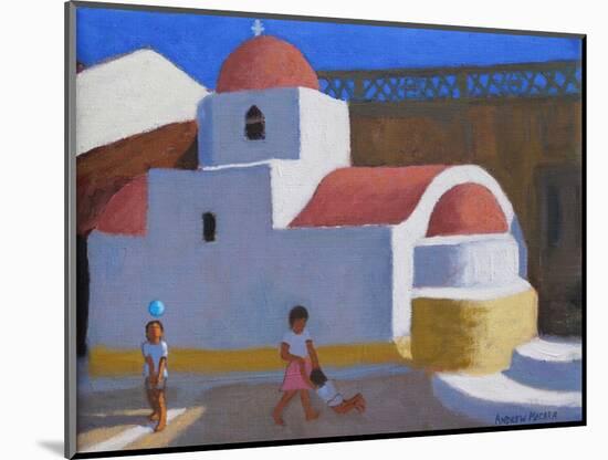 Playing by the Church, Karpathos, Greek Islands 2018 (Oil on Canvas)-Andrew Macara-Mounted Giclee Print