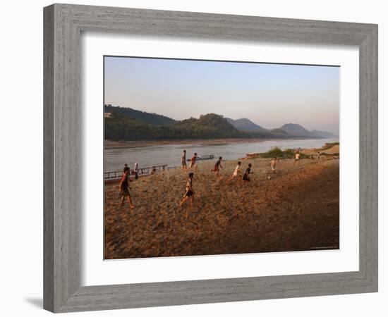 Playing Football on the Banks of the Mekong River, Luang Prabang, Laos, Indochina-Andrew Mcconnell-Framed Photographic Print