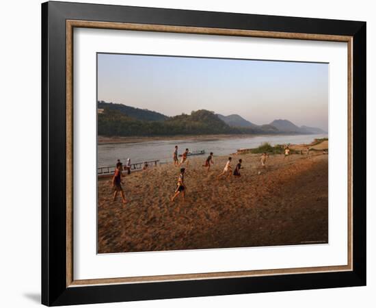 Playing Football on the Banks of the Mekong River, Luang Prabang, Laos, Indochina-Andrew Mcconnell-Framed Photographic Print