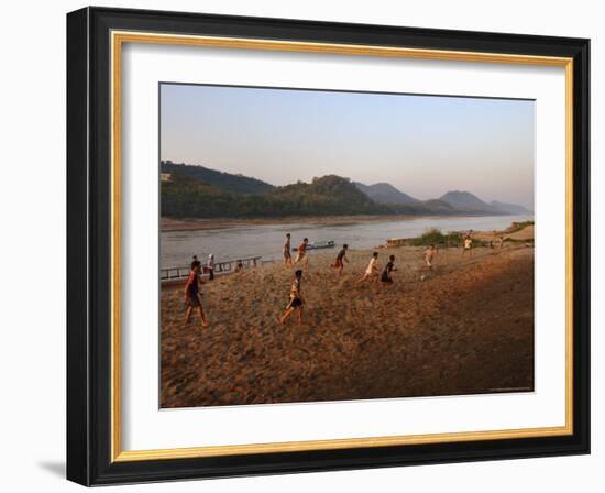 Playing Football on the Banks of the Mekong River, Luang Prabang, Laos, Indochina-Andrew Mcconnell-Framed Photographic Print