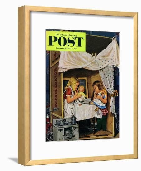 "Playing House" Saturday Evening Post Cover, January 31, 1953-Stevan Dohanos-Framed Giclee Print