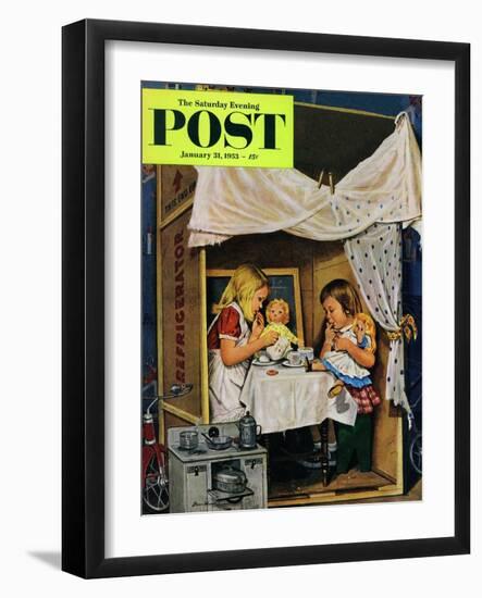 "Playing House" Saturday Evening Post Cover, January 31, 1953-Stevan Dohanos-Framed Giclee Print