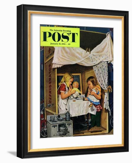 "Playing House" Saturday Evening Post Cover, January 31, 1953-Stevan Dohanos-Framed Giclee Print