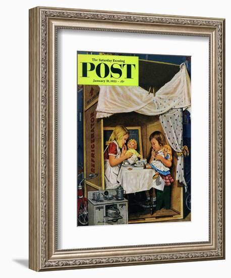 "Playing House" Saturday Evening Post Cover, January 31, 1953-Stevan Dohanos-Framed Giclee Print