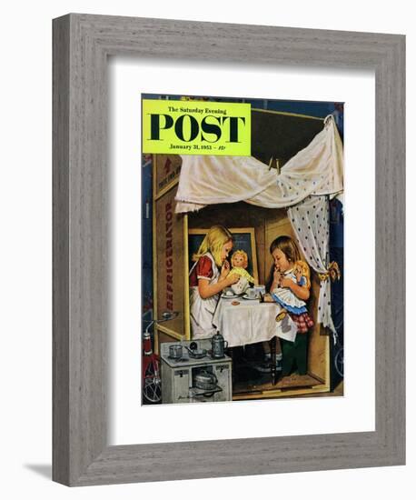 "Playing House" Saturday Evening Post Cover, January 31, 1953-Stevan Dohanos-Framed Giclee Print