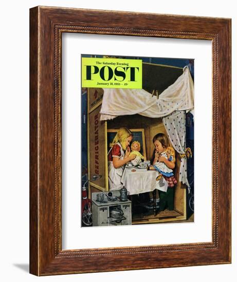 "Playing House" Saturday Evening Post Cover, January 31, 1953-Stevan Dohanos-Framed Giclee Print