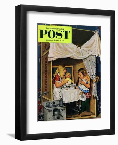 "Playing House" Saturday Evening Post Cover, January 31, 1953-Stevan Dohanos-Framed Giclee Print