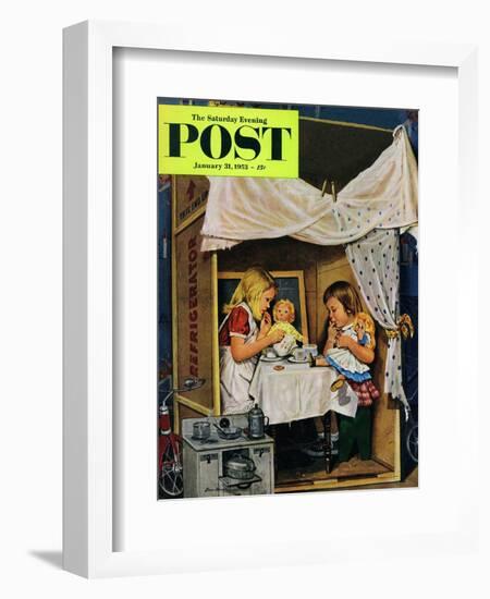 "Playing House" Saturday Evening Post Cover, January 31, 1953-Stevan Dohanos-Framed Giclee Print