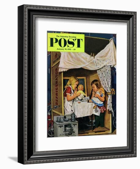 "Playing House" Saturday Evening Post Cover, January 31, 1953-Stevan Dohanos-Framed Giclee Print