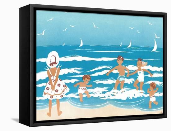 Playing in the Surf - Jack & Jill-Ann Eshner-Framed Premier Image Canvas