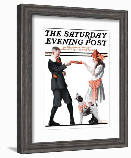 "Playing Party Games" Saturday Evening Post Cover, April 26,1919-Norman Rockwell-Framed Giclee Print