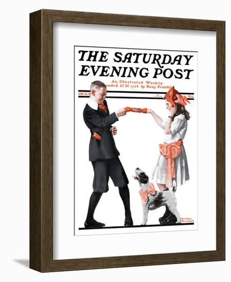 "Playing Party Games" Saturday Evening Post Cover, April 26,1919-Norman Rockwell-Framed Giclee Print