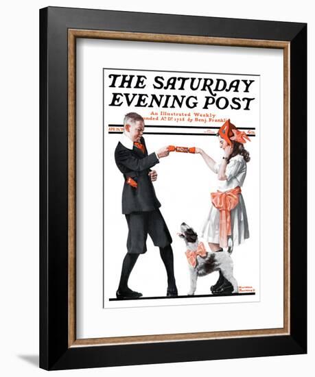 "Playing Party Games" Saturday Evening Post Cover, April 26,1919-Norman Rockwell-Framed Giclee Print