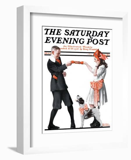 "Playing Party Games" Saturday Evening Post Cover, April 26,1919-Norman Rockwell-Framed Giclee Print