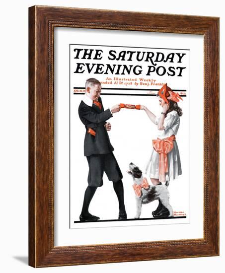 "Playing Party Games" Saturday Evening Post Cover, April 26,1919-Norman Rockwell-Framed Giclee Print