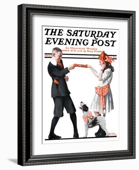 "Playing Party Games" Saturday Evening Post Cover, April 26,1919-Norman Rockwell-Framed Giclee Print