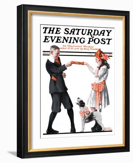 "Playing Party Games" Saturday Evening Post Cover, April 26,1919-Norman Rockwell-Framed Giclee Print