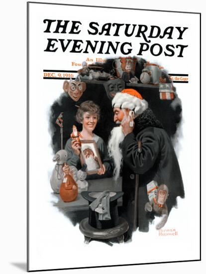 "Playing Santa" Saturday Evening Post Cover, December 9,1916-Norman Rockwell-Mounted Print