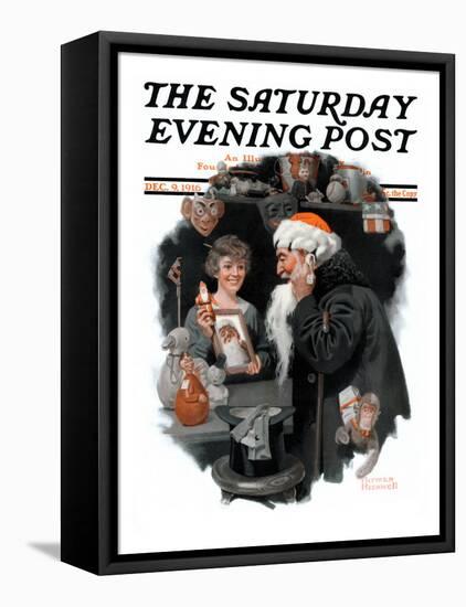 "Playing Santa" Saturday Evening Post Cover, December 9,1916-Norman Rockwell-Framed Premier Image Canvas
