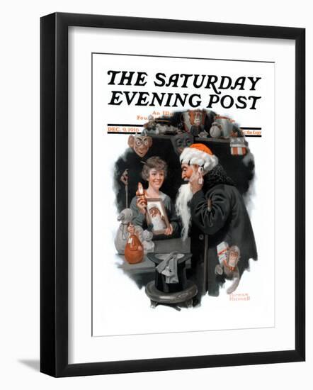 "Playing Santa" Saturday Evening Post Cover, December 9,1916-Norman Rockwell-Framed Giclee Print