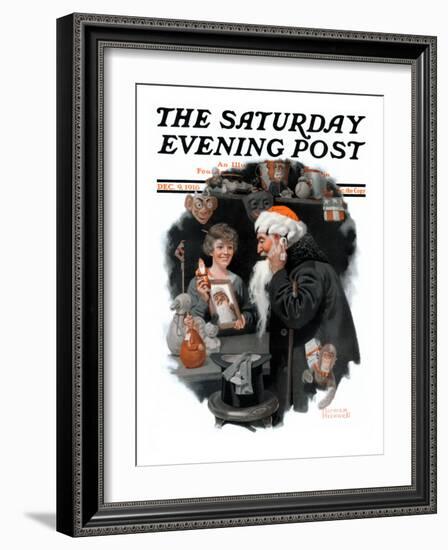 "Playing Santa" Saturday Evening Post Cover, December 9,1916-Norman Rockwell-Framed Giclee Print