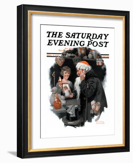 "Playing Santa" Saturday Evening Post Cover, December 9,1916-Norman Rockwell-Framed Giclee Print