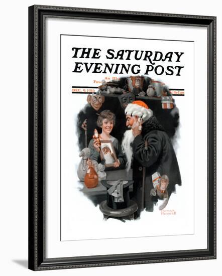 "Playing Santa" Saturday Evening Post Cover, December 9,1916-Norman Rockwell-Framed Giclee Print