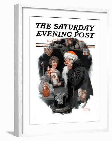 "Playing Santa" Saturday Evening Post Cover, December 9,1916-Norman Rockwell-Framed Giclee Print